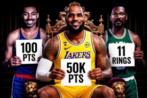 詹姆斯NBA里程碑:总分突破五万,拉塞尔11冠荣耀,大帅单场百大突破