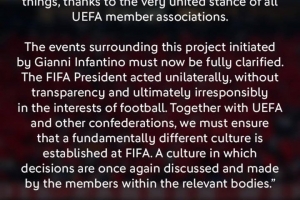 德足协主席称因凡蒂诺独断，FIFA需重塑组织文化